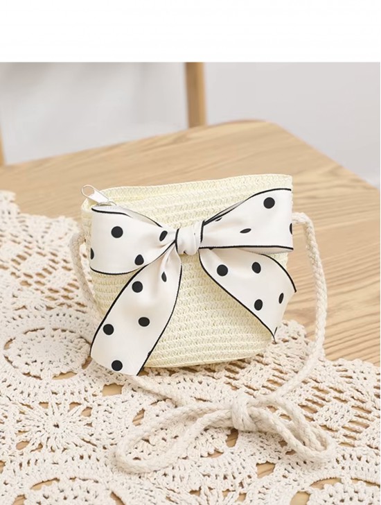 Kid's Crochet Mini Bag W/ Polka Dot Ribbon